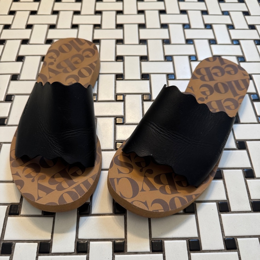 See by Chloe Essie Scalloped Slide Sandals - Size 8